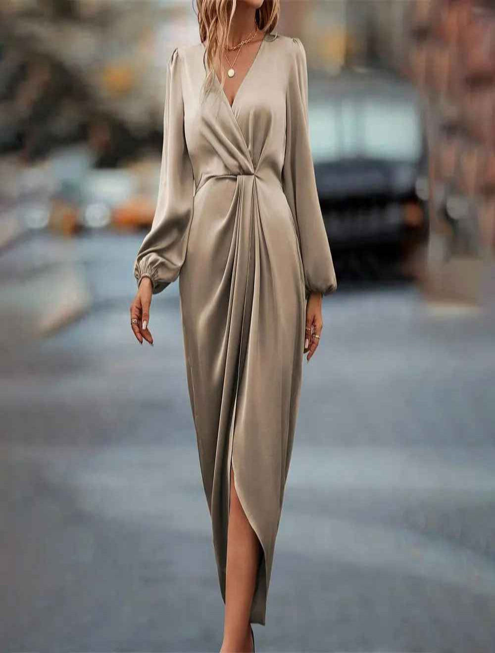 La-Nella Paris Luxe Satin Wrap Dress